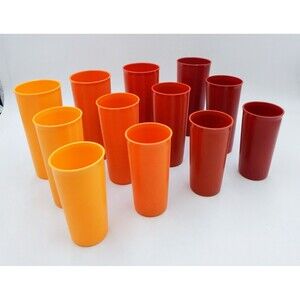 Tupperware 16 12 & 9 oz Vintage Stacking Tumblers Harvest Colors Set of 12